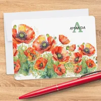 Elegant Monogrammed Red Poppies Poppy Flowers Note Card