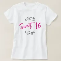 Hot Pink Chic Doodle Modern Script Sweet 16 T-Shirt