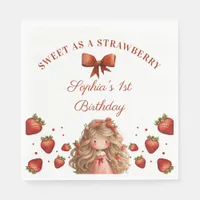 Sweet As Strawberry Girl Happy Birthday Party Napkins