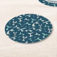 Cool Blue Whale Tails Ocean Print Round Paper Coaster