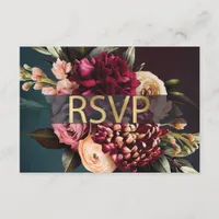 Dark Moody Floral Bold Red RSVP Enclosure Card