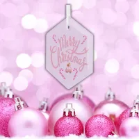 Cute Pink Merry Christmas on Pink | Hexagon  Glass Ornament