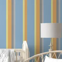 Pastel Blue Yellow Gray Vertical Stripes Wallpaper