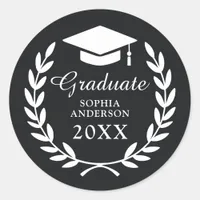 Classic Black Laurel Wreath Grad Cap Emblem Labels