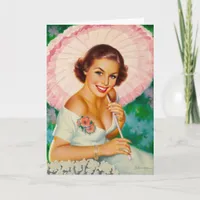 The Woman With a  Pink Umbrella, Birthday Card