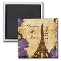 purple vintage eiffel tower Paris save the date Magnet