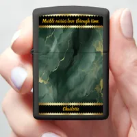 Elegant green marble design with golden accents zippo lighter