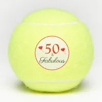 50 and Fabulous Quote Red 50th Birthday Tennis Balls