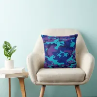 Dark Blue and Purple Camouflage Square Throw Pillow