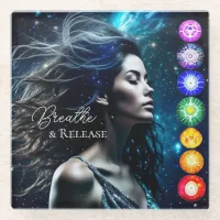 Breathe and Release | Beautiful Ethereal Woman Glass Coaster