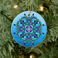 Blue and Purple Mandala Christmas Ceramic Ornament