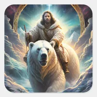 (AI Generated ) Jesus on a polar bear  Square Sticker