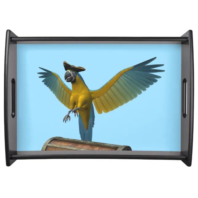 Blue and Gold Macaw Wearing a Pirate Hat Serving Tray