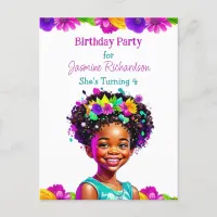 Personalized Birthday Party African-American Girl Invitation Postcard