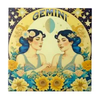 Vintage Horoscope Sign Gemini Twins Celestial Ceramic Tile