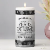 Elegant 70th Platinum Wedding Anniversary Pillar Candle