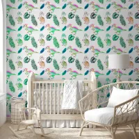 Cute Dinosaurs & Greenery Nursery Wallpaper