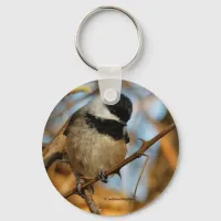 Cute Hopeful Black-Capped Chickadee Songbird Keychain