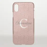 Cute Pink Rose Gold Glitter Stripes Monogram iPhone X Case