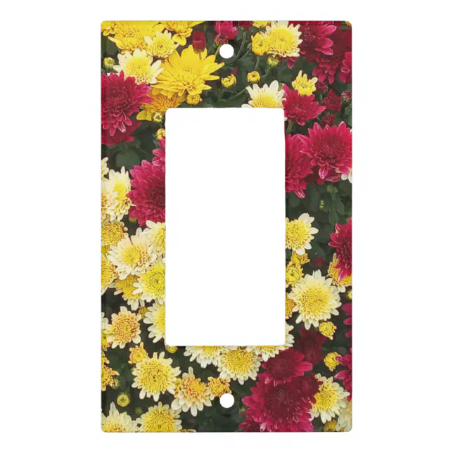 Stunning Red Gold Autumn Chrysanthemum Flowers Light Switch Cover