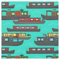 Canal Narrow Boats and Barges Pattern Fabric