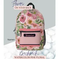 Watercolor  Pink Floral   Printed Backpack