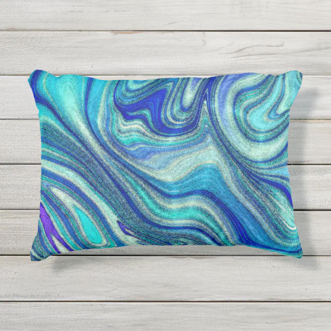 Elegant Aquamarine Paua Rainbow Shell Inspired Outdoor Pillow