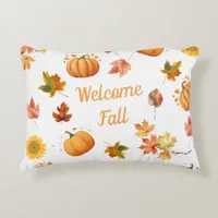 Watercolor Fall Leaves and Pumpkins Accent Pillow