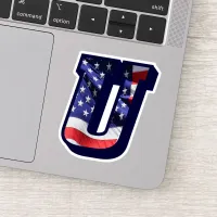 Monogram U American Flag Letter U Initial USA Sticker