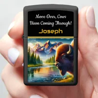 Majestic Buffalo by a Serene Mountain River Zippo Lighter