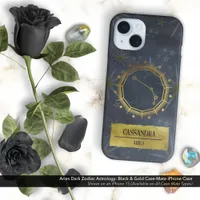 Aries Dark Zodiac Astrology: Black & Gold iPhone 16 Case