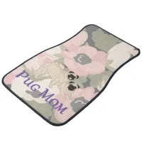 Pug Mom Poppy Floral Pink Flowers Car Mat