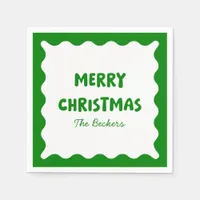 Fun Retro Wavy Green Trendy Custom Chic Christmas Napkins