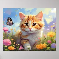 *~*  Kitty Cat 5:4  Kitten Flowers AP68 Butterfly Poster