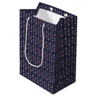 Rose Gold Foil Boho Tribal Arrows on Navy Blue Medium Gift Bag