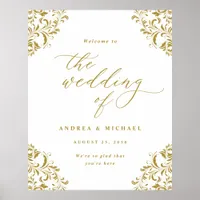 Elegant Vintage Gold Wedding Welcome Sign