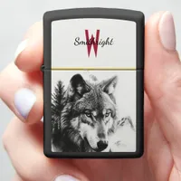 Majestic wolf gazes over a misty forest landscape zippo lighter