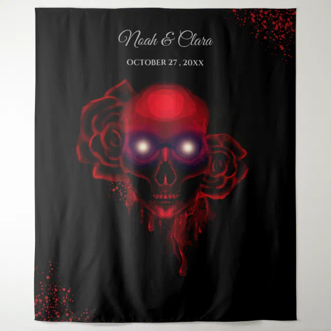 Scary red floral dark moody gothic skull Halloween Tapestry