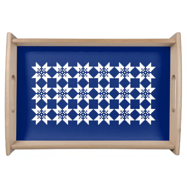 Christmas Nordic Knit Pattern White Snowflake Blue Serving Tray