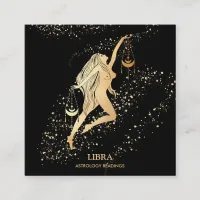 *~* LIBRA Zodiac Astrology Readings Gold &  Black Square Business Card