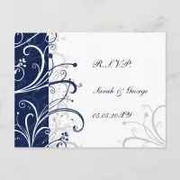 navy stylish wedding  rsvp invitation postcard