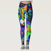 Artsy Haight-Ashbury Cat All-Over-Print Leggings