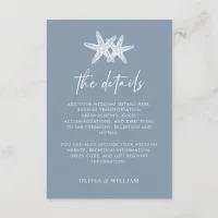 Dusty Blue Starfish Beach Wedding Details Enclosure Card