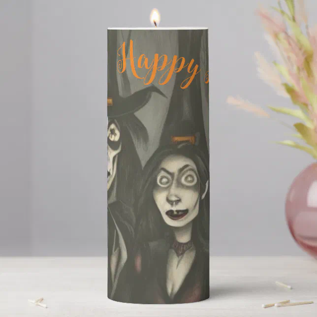 A vampire and a witch in Halloween Pillar Candle