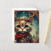 Cute Cat Reindeer Postcard