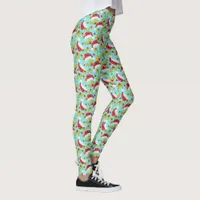 Classic Santa Hat Holly Novelty Fun Pink Christmas Leggings