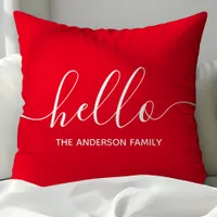 Personalized Red Script Hello Throw Pillow