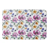 Watercolor Pretty Purple and Yellow Floral  Bath Mat