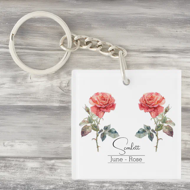 Birth Month Flower June Rose Keychain