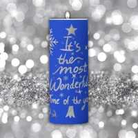 Merry and Bright Christmas in Silver and Blue | Pillar Candle